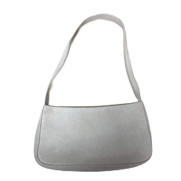 Brandy Melville Handbags - Brady Melville Mini Shoulder Bag Light Gray Faux Suede Purse Y2K 9”x 5”